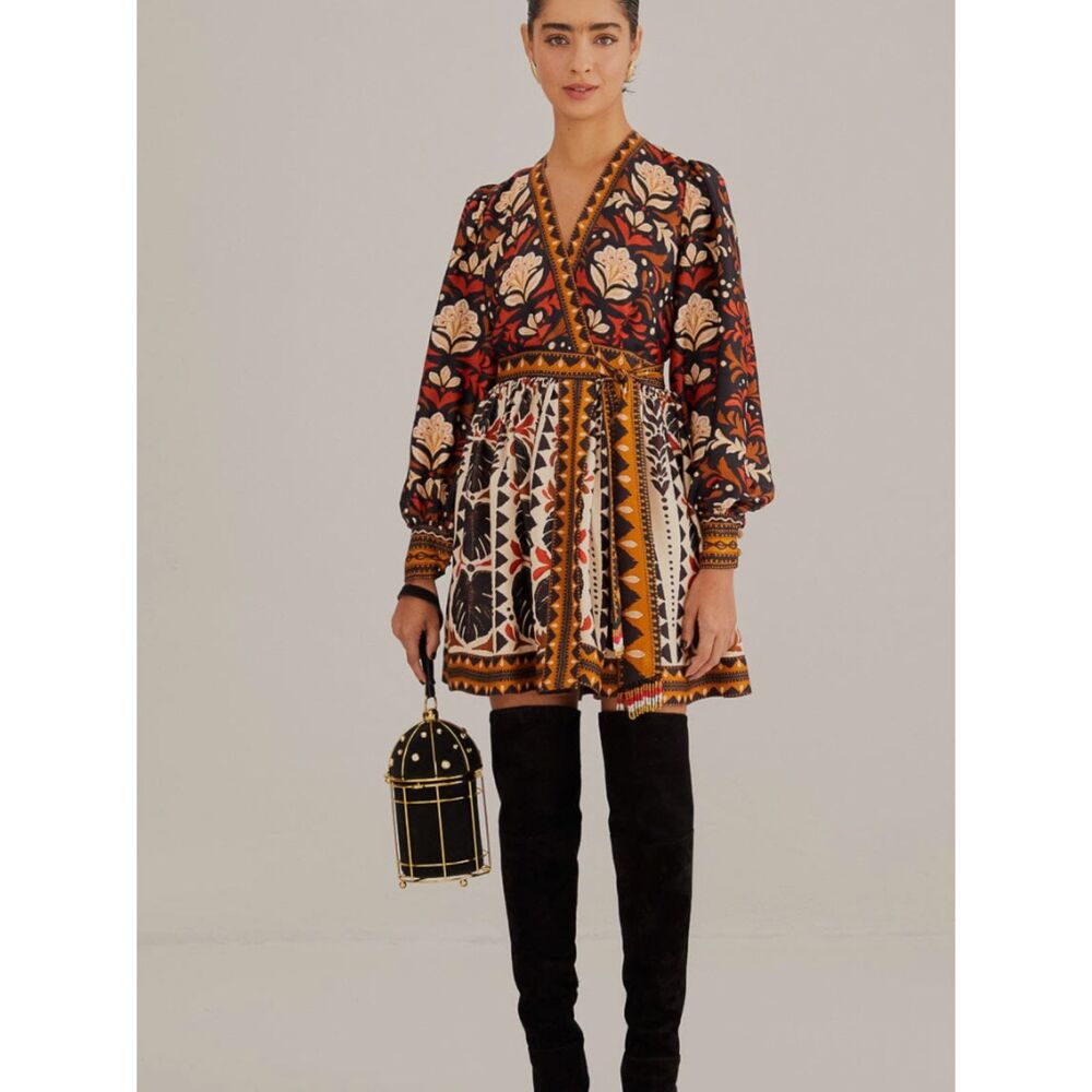 FARM Rio Black, Cream & Mustard Floral Mini Dress